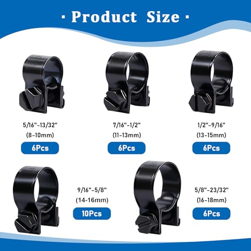 Image of 34Pcs 5 Sizes 8-18mm Fuel Line Clamp Assortment Kit, 1 /4Inch 5 /16Inch 3 /8Inch Black Fuel Injection Gas Line Hose Clamps for Diesel Petrol Pipe
