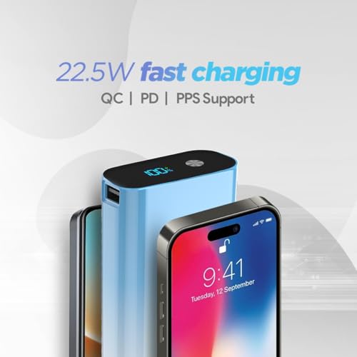 Image of FLiX UltraCharge Duotone 20,000mAh 22.5W QC Pocket Power Delivery PPS Power Bank, Type C Input & Output, LED Percentage Display, Compatible iPhone, Samsung, Google (White + Blue)