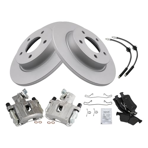 Image of TRQ Rear Brake Pad and Rotor Set Semi Metallic G Coated Rotors Calipers Compatible with 2006-2008 Mazda 3