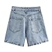 BGBLKBFPNK Summer Women's Retro Loose Comfortable Denim Shorts High Waist Versatile Straight Short(Blue,Small)