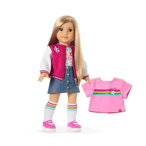 Image of Bundle of American Girl, Truly Me 18-inch Doll #131 with Brown Eyes, Straight Blonde Hair, Light-to-Medium Skin, for Ages 6+ + Truly Me 18-inch Doll Outfit, Pink & Preppy Outfit, for Ages 6+