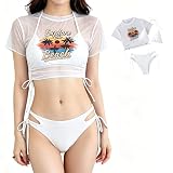 [Kaiyas] 水着 ビキニ レディース 3点セット 体型カバー ハイウエスト セパレート ホルターネック 上下 盛れる 三角トップ 紐 2way 可愛い セクシー 着痩せ おしゃれ 女性用 ビーチ サウナ 海水浴 水泳 温泉 旅行 夏(M ホワイト)