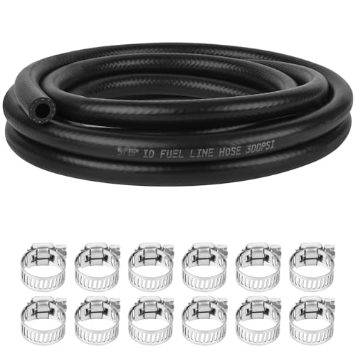 Image of 5 /16 Inch (8mm) ID Fuel Line Hose 10FT NBR Rubber Push Lock Hose High Pressure 300PSI for Automotive Fuel Systems Engines with 12 Clamps