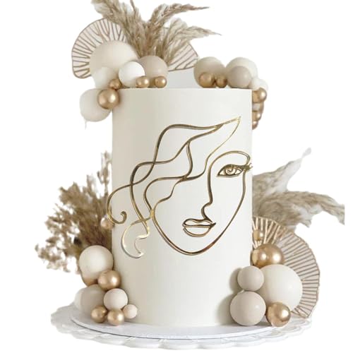 Personalized Lady Cake Topper, Acrylic Minimalist Art Lady Gold Face Cake Topper for Birthday Party Decorations