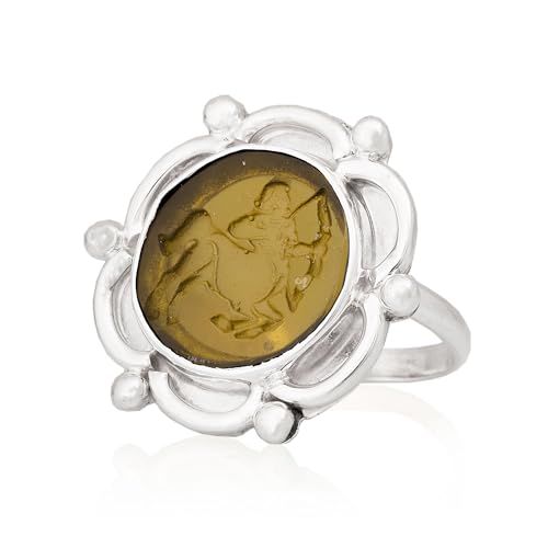 Bague en verre romaine intaille chevalière Méduse argent