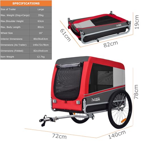 Tiggo VS Pets L Hundeanhänger groß Fahrradanhänger ca. 250L Volumen für mittelgroße und große Hunde bis 35 kg, Klappbar