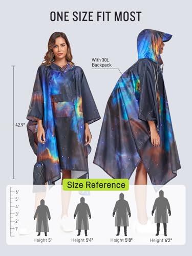 Image of SaphiRose Extra Thick Hooded Rain Poncho Double Layer Waterproof Raincoat Jacket for Men Women Adults