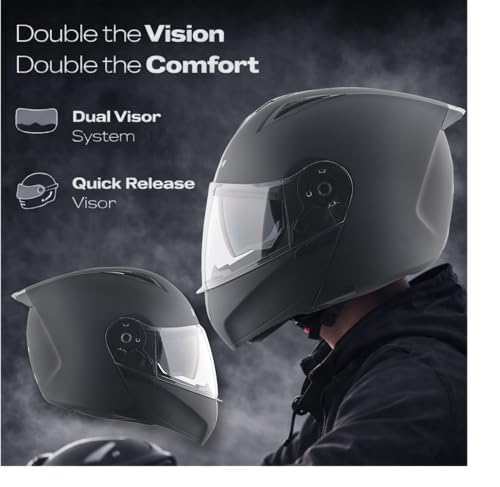 Image of Vega VM-02 Spike Flip-Up Motorcycle Helmet with ISI Certification | High-Impact ABS Shell, Dual Visor, UV & Scratch Resistant: Dull Black , M