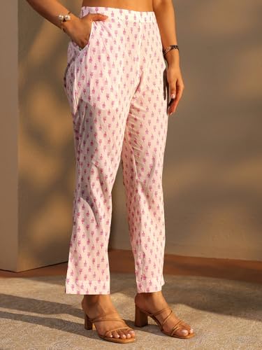 Image of Libas Printed Cotton A Line Kurta With Trouser and Dupatta | daily wear suit