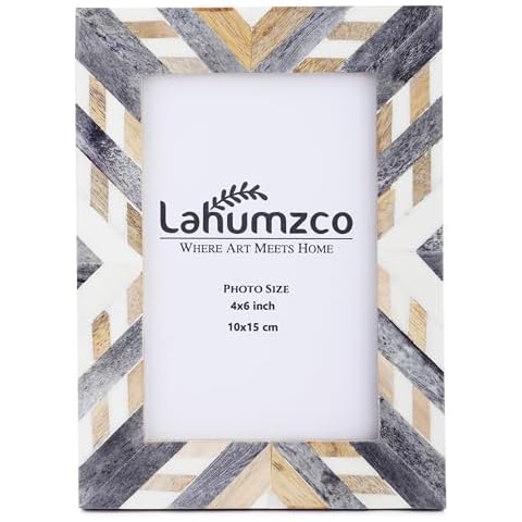Lahumzco Handmade Picture Frame Chevron Art Inspired Vintage Table-Top/Wall Décor Boho Photo Frames (4x6 Inches, Gray, White) Cover