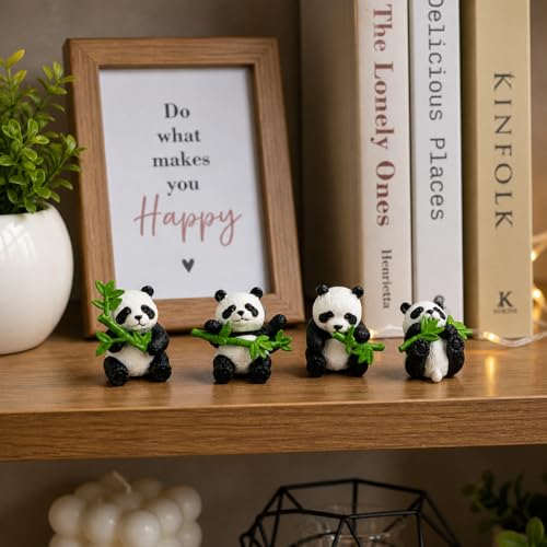 Image of HindCraft Cute Panda Showpiece Set for Home Decor | Panda Miniature Figurines for Desk, Shelf, Car Dashboard & Gift (Set of 4)