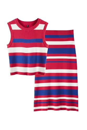 Image of Arach&Cloz Women's Non See Through 2 Piece Sets Tank Top and Midi Skirt Knit Outfits