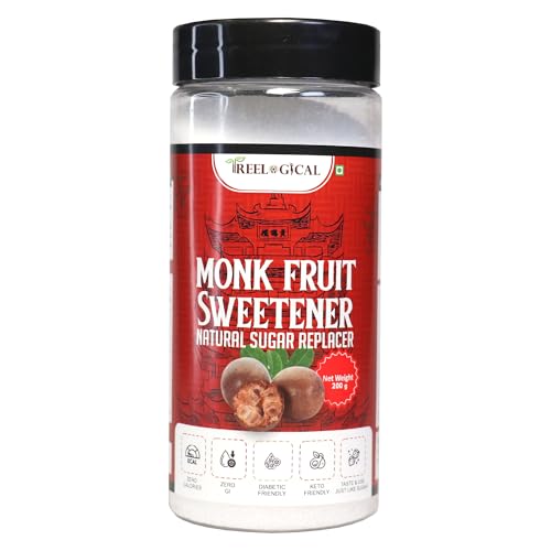 Treelogical Monk Fruit Sweetener | 1:1 Sugar Substitute | Zero Calorie, Zero Glycemic Index | Keto & Diabetic Friendly | Plant-Based Sweetener for Cooking, Baking & Beverages | 200 g