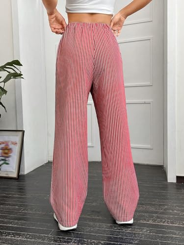 OYOANGLE Women's Straight Wide Leg Trousers Striped Print Letter Patched Detail High Waist Y2K Fashion Pants2