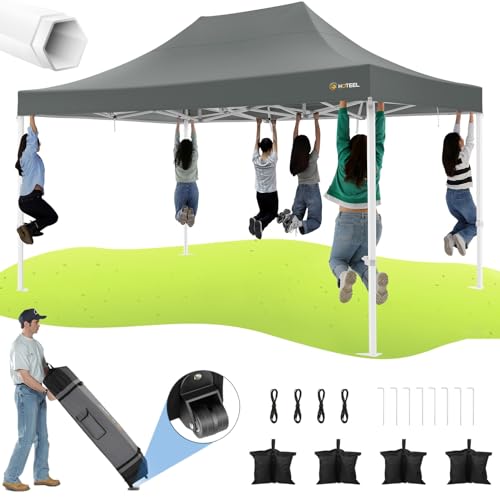 Image of HOTEEL 10x15 Heavy Duty Pop Up Canopy Tent for Parties Event Wedding Commercial Instant Canopy Portable Shelter Folding with Roller Bag, Waterproof UV Resistant, Upgraded Thick Hexagonal Legs, Gray