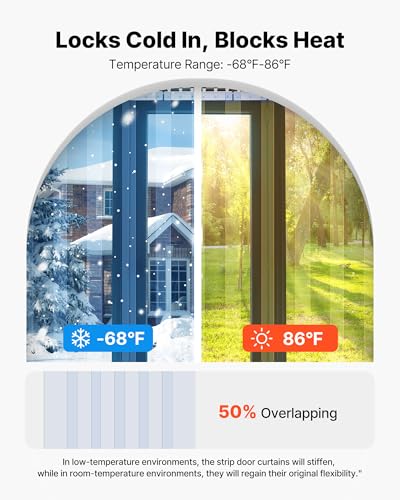 Image of VEVOR Clear PVC Strip Curtain, 84 in Height x 48 in Width x 0.08 in Thickness, 8 PCS Walk in Freezer Cooler Curtain Strips, Thermal Insulating Plastic Door Strips for Warehouse, Freezer, Garage Doors