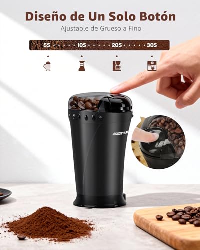 Aigostar Molinillo Cafe Electrico con Cuchillas Acero Inoxidable - 60g 200W Molinillo de Cafe, Cepillo de Limpieza Incluido, Libre de BPA, Para Moler Granos de Café, Especias & Semillas - imagen 6