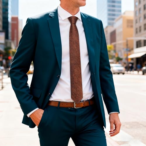 Image of Barry.Wang Skinny Ties for Men Cashmere Wool Blend Necktie with Tie Clip | Tie and Tie Clip Set, Cashmere Wool Blend, Textured Woven Stripe, 2.76 x 63 Inches, Extra Long Slim, Wedding Work Winter