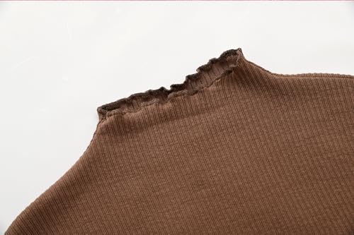 ACESTAR Girls Solid Lettuce Trim Mock Neck Shirt Long Sleeve Slim Fit Ribbed Knit Tee Ruffle Tops Soft Base Layer3