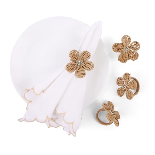 FINGERCRAFT Napkin Rings, Decorative Napkin Holder, Set of 4 Ratan Flower