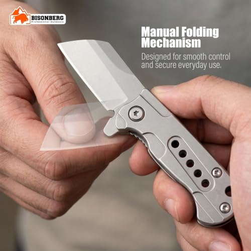 Image of BISONBERG Mini Pocket Folding Utility Knife, Stainless Steel Small Cleaver Blade with Pocket Clip