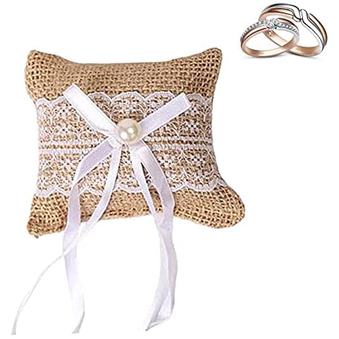 Weyying Vintage Jute Wedding Ring Cushion Cover