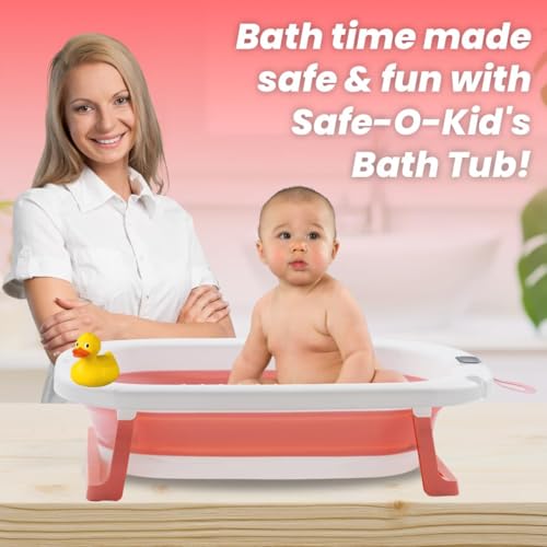 Image of Safe-O-Kid Foldable Baby Bath Tub for 0 to 5 Years - Portable, Space-Saving Bathtub for Newborns & Toddlers | BPA-Free, Non-Slip, with Drain Plug- Pink
