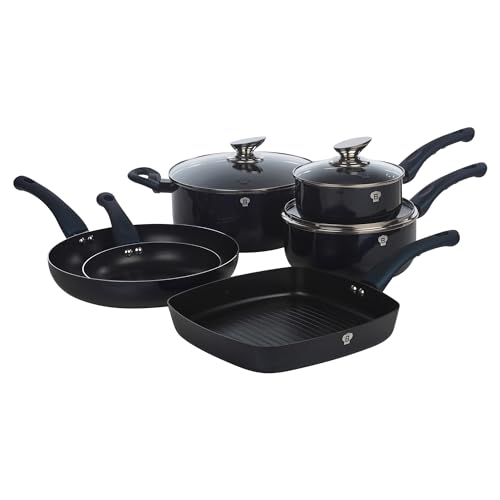 BLAUMANN Juego de 9 utensilios de cocina para freír, cacerola, cacerola, mango suave al tacto (aguamarina)