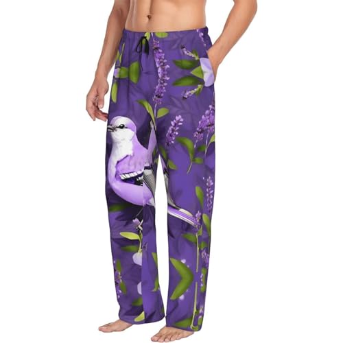 Pantalon de pyjama pour homme EdWal en noir avec fleurs lavande chic - 2