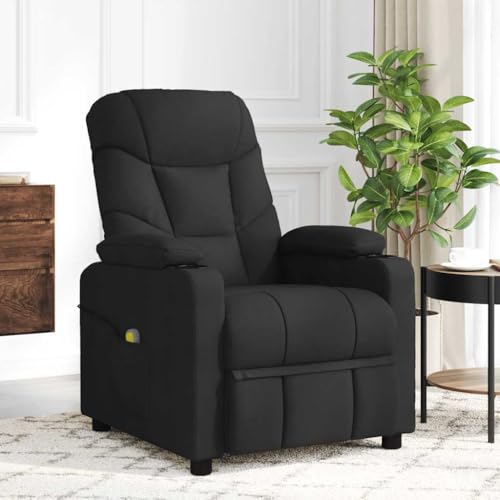 Tonture Sillón de relax de tela negra, función reclinable manual, respaldo ajustable, cómodo sillón tapizado para salón, dormitorio, sala de lectura, confort interior