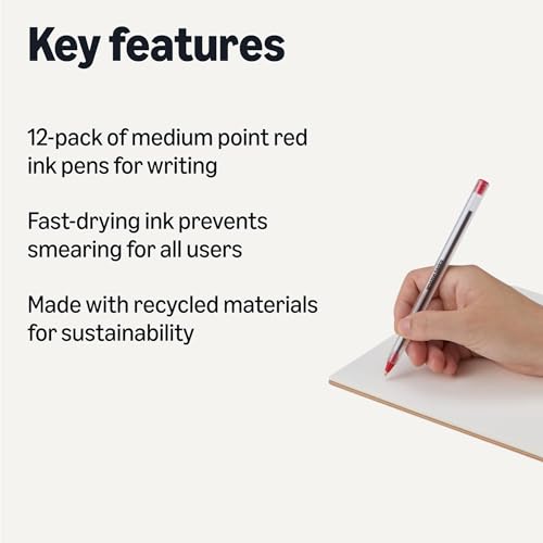 Image of Amazon Basics Ballpoint Pens, Medium Point 1.0mm, Red Ink, 12-Pack