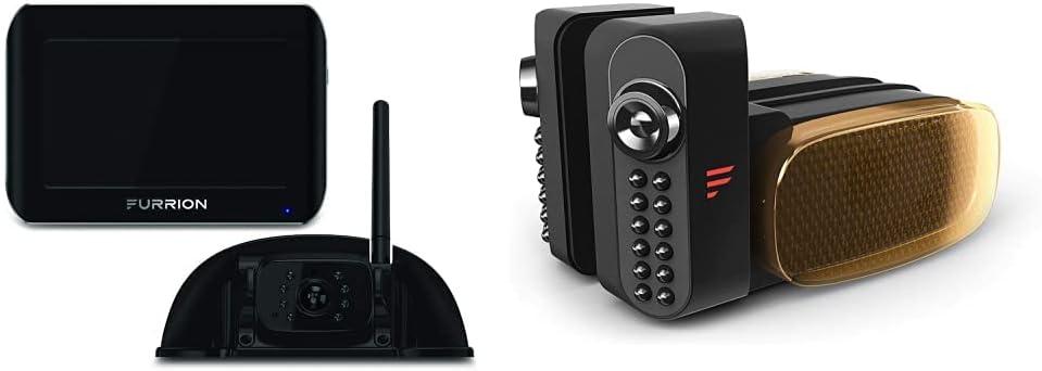 Furrion Vision S 7 Inch Wireless RV Backup System with 1 Rear Sharkfin Camera, Infrared Night Vision and Wide Viewing Angle - FOS07TASF, Black & Vision S Wireless RV Amber LED Side Cameras - FCE48TASH