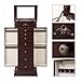 SONGMICS Large Jewelry Armoire Cabinet Standing Storage Chest Neckalce Organizer Dark Walnut UJJC14K