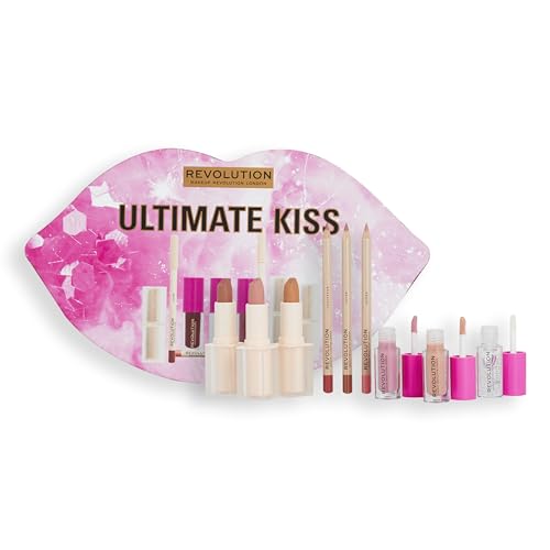 Makeup Revolution Ultimate Kiss Lip Gloss Collection, Lipsticks & Lip Liners Gift Box