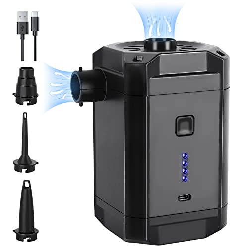 Elektrische Luftpumpe, JIGUOOR 2 in 1 Mini Inflate Deflate Tragbare Pumpe, 5000mAh Wiederaufladbare Akku Luftpumpe, Elektro Luftpumpe mit 4 Düsen Cover