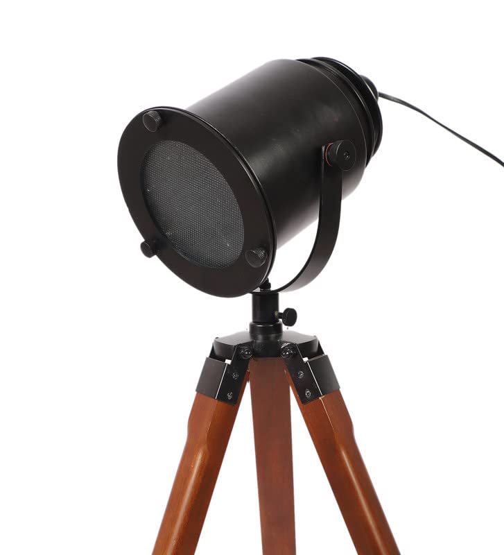 Image of PRISTINE INTERIORS Brown Fabric Shade Tripod Floor Lamp with Black Base Silver Metal Shade Tripod Floor Lamp with Beige Base (Industrial)