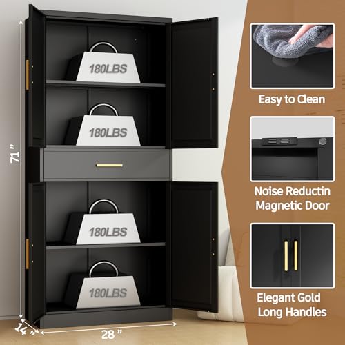 Image of 71 inch Metal Storage Cabinet with 1 Drawer, 2 Adjustable Shelves