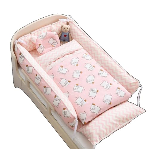 Brfveobい寝ベッド 赤ちゃん 寝具 新生児 ベビーマット (枕、ベッド、掛布団付き) 簡易ベッド 通気性 取り外し 洗える可能 0〜36ヶ月 ベビークッション 赤ちゃん 長く活用 安全 安心 出産祝い (イチゴパウダー) (52)