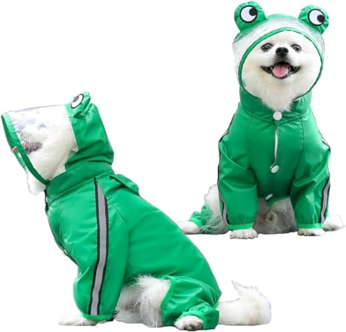 Cutdred 養楽堂 犬用レインコート 犬レインコート 犬 カッパ 犬服 ペット雨具 梅雨 対応 反射テープ付 着せやすい リード穴あり 帽子付 通気 完全防水 耐久性 快適 防風 防水 お出かけ お散歩 濡れない 可愛い 小型犬 中型犬 カエル グリー