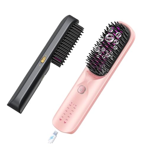 Plancha para el Cabello Inalámbrica con Temperatura Ajustable, Calentamiento Rápido en 30 Segundos, Peine Planchador con Batería de 10000 mAh, Ideal para Viaje, Uso Doméstico y Estudiantil (Negro con Bolso) miniatura 2