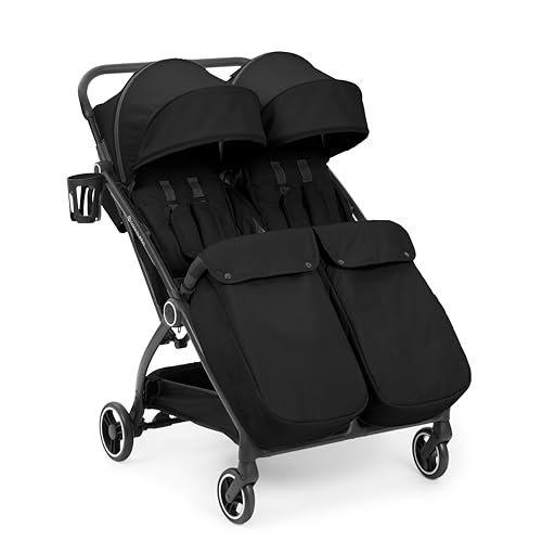 Ickle Bubba Aries Double Max Poussette à pliage automatique (Noir) – Poussette jumelle fine et légère de 10,5 kg, pliable à une main, sièges réglables,...