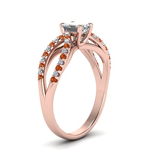 Image of 55Carat Choose Your Gemstone Reverse Pave Split Shank Diamond CZ Ring Rose Gold Plated Emerald Shape Split Shank Engagement Ring Minimal Modern Design Birthday Gift Wedding Gift US Size 4 to 12