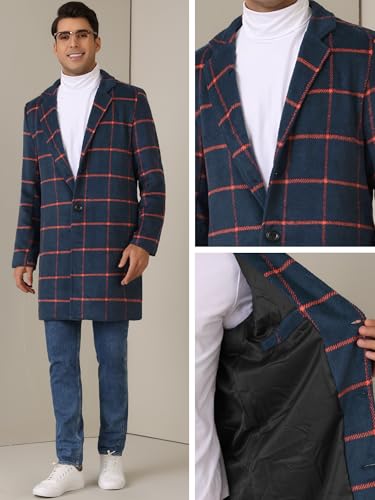 Image of Lars Amadeus Plaid Coat for Men's Color Block Single Breasted Winter Checked Overcoat