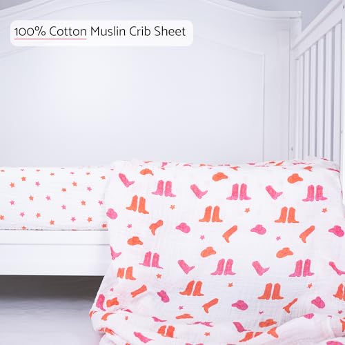 Image of LollyBanks Muslin Crib Sheet, 100% Cotton Fitted Crib Sheets for Girls