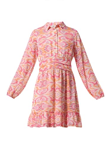 Image of ONLY Floral Printed Shirt Collar Tiered Chiffon Fit & Flare Dress