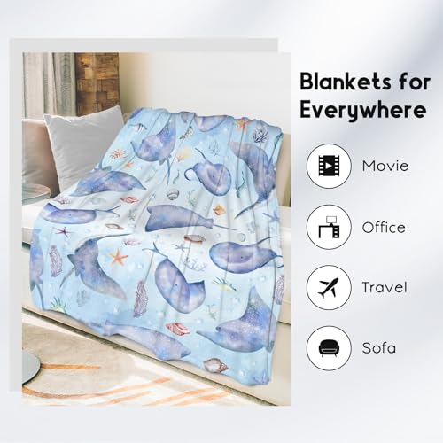 Stingray Blanket for Kids, Cute Soft Gifts for Ocean Lovers, Cozy Flannel Throw for Couch Sofa, 30"x40"