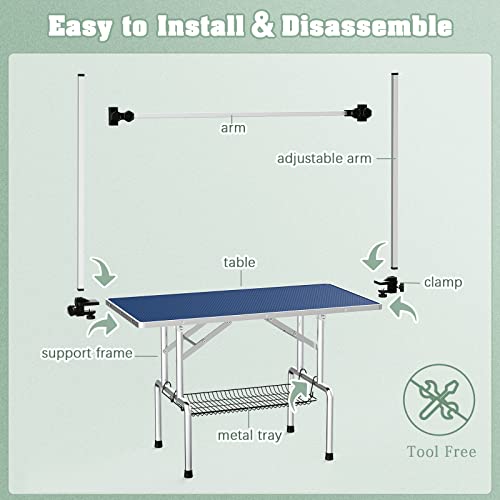 Image of Lyromix 46'' Stainless Steel Pet Dog Grooming Table, Arm /Noose /Tray, Blue
