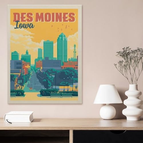 Vintage Des Moines Travel Tin Sign 15x30cm Wall Decor