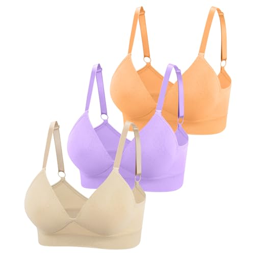 Image of Eleplus 3 Pieces Deep V Wireless Bras for Women Seamless Comfy Bralettes Lightly Lined Multicolors Pack
