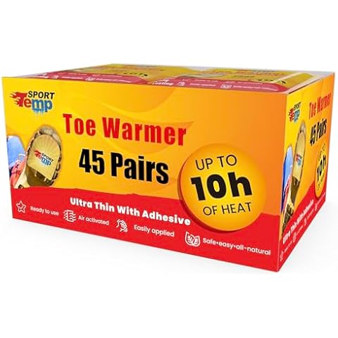 Toe Warmers (45 Pairs) - Up to 10 Hours of Heat, Easily Apply with Adhesive - Ultra Thin, Easy, All Natural - Air Activated, Odorless Hot Toe Warmers - Sport Temp (45) Cover